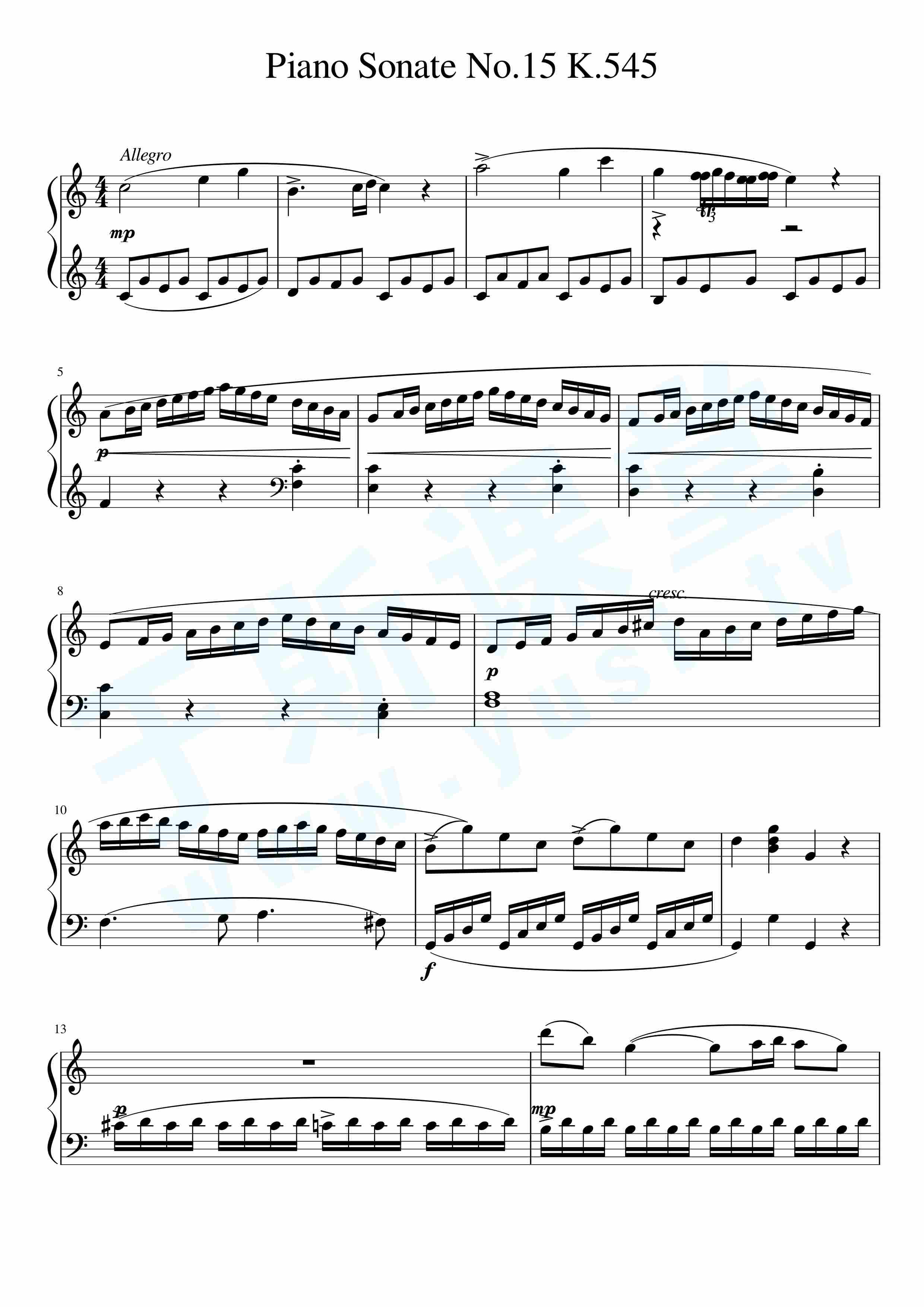 莫扎特k545钢琴谱pdf图片